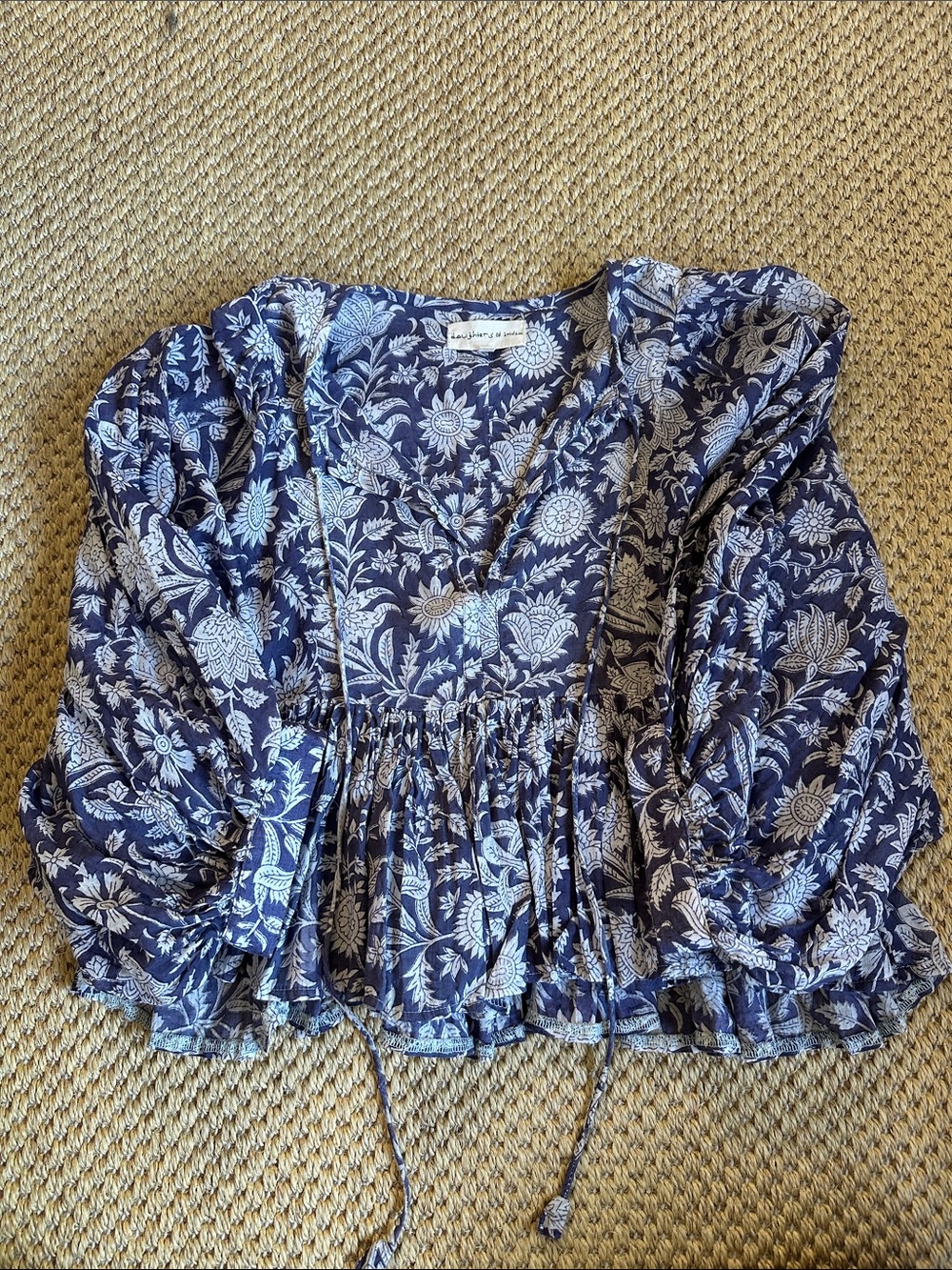 Daughters of India indigo Blue Floral blouse  top